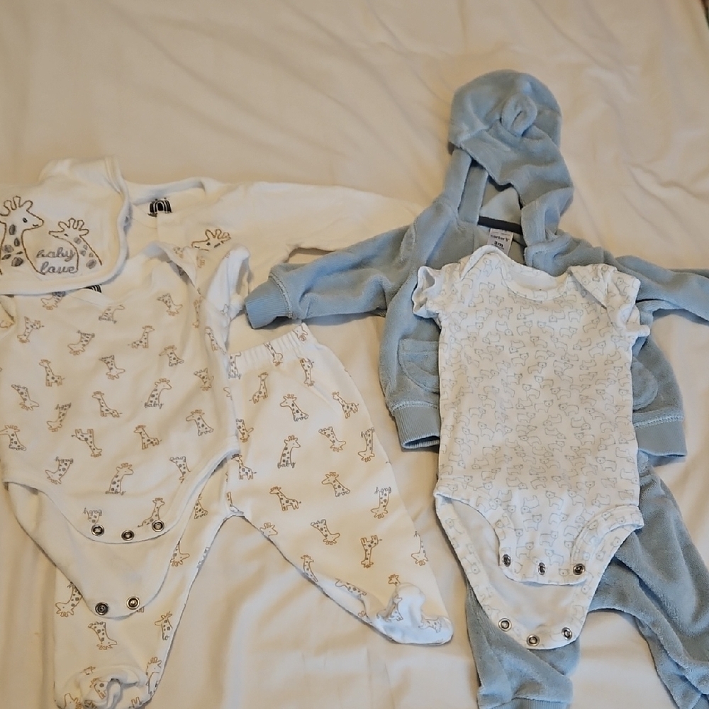 2 Baby Outfits One Blue One White. Size 0-3